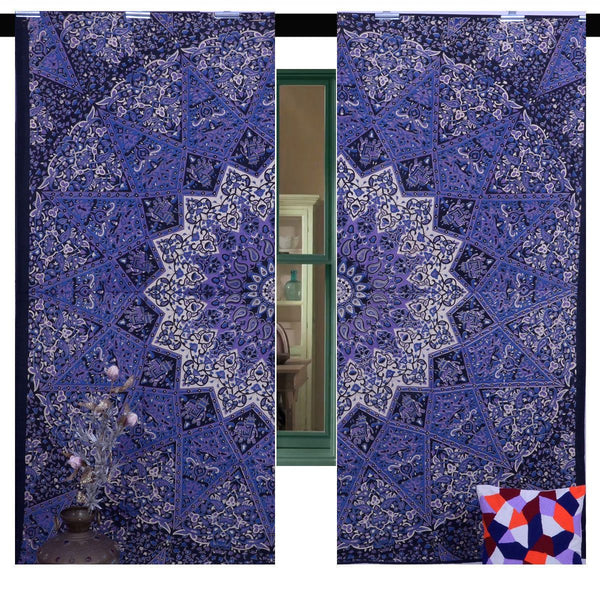 Purple Mandala Door Curtains Set Indian Tapestry Window Treatment Drapes-Jaipur Handloom