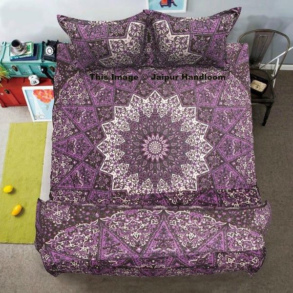 purple mandala duvet cover set with queen size bed cover and pillows-Jaipur Handloom