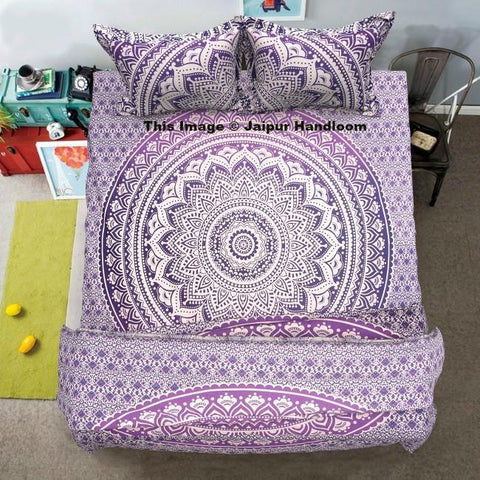 purple ombre mandala bedding set with duvet cover cotton sheet and pillows-Jaipur Handloom