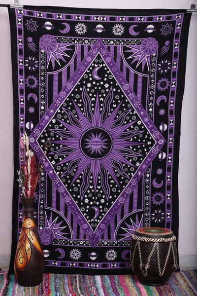 purple psychedelic tapestry sun and moon tapestry Bohemian Tablecloth-Jaipur Handloom