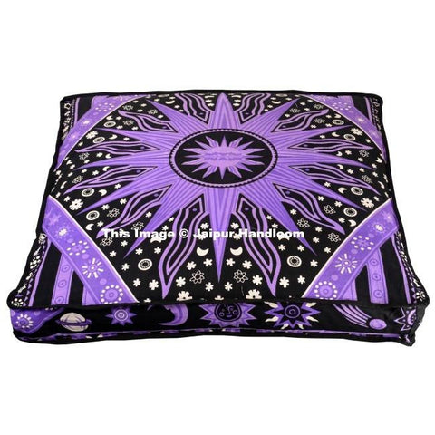 purple sun and moon floor pillows 35" square outdoor seating floor cushions-Jaipur Handloom