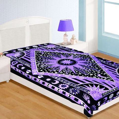 purple sun and moon tapestry wall hanging dorm room tapestry twin bedding-Jaipur Handloom