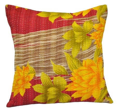 queen bed sham pillows indian kantha throw pillows bohemian floor cushions -P116-Jaipur Handloom
