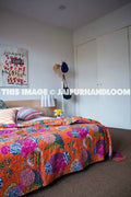 queen bedding indian kantha bedspread bohemian kantha quilt hand stitched blanket for queen bed-Jaipur Handloom