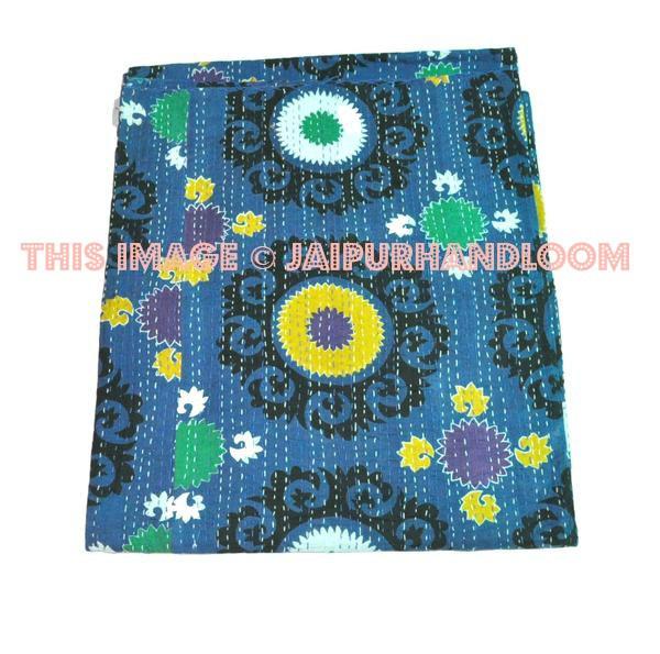 queen kantha bedspread quilted bedcover indian sari kantha quilt in tropicana style