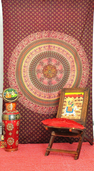 red mandala wall hanging tapestry cute bohemian baby blanket bed cover-Jaipur Handloom
