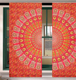 Red Mandala Window Hanging Indian Tapestry Door Drapes Window 2 Panel Curtains-Jaipur Handloom