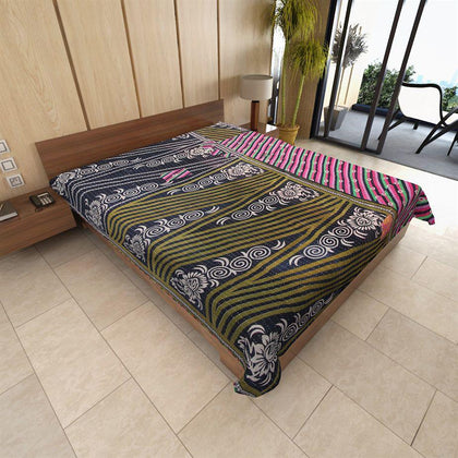 reversible kantha blanket hand stitched vintage kantha bedspread quilt-Jaipur Handloom