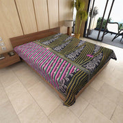 reversible kantha blanket hand stitched vintage kantha bedspread quilt-Jaipur Handloom