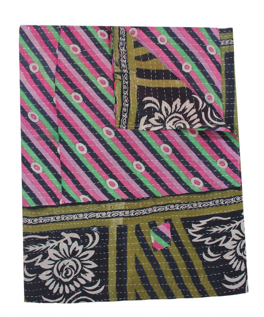 reversible kantha blanket hand stitched vintage kantha bedspread quilt-Jaipur Handloom
