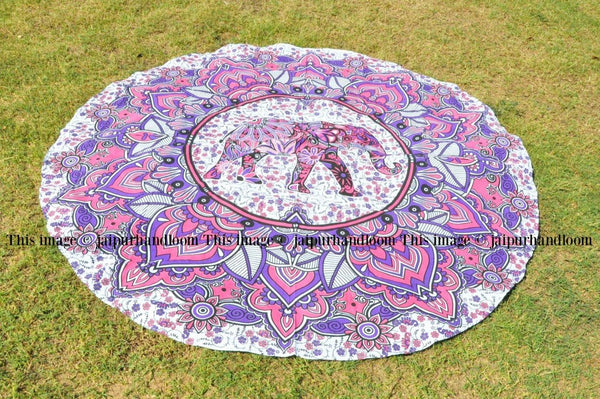 round sofa throw cover elephant mandala round bedspread blanket-Jaipur Handloom