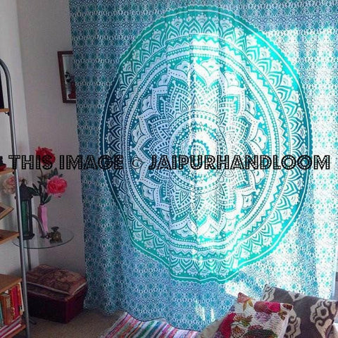 sea green mandala tapestry wall hanging cheap tapestries queen coverlet-Jaipur Handloom