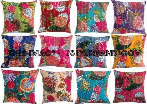 set of 10 kantha pillow covers decorative cushions for sofa-Jaipur Handloom