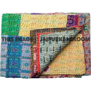 silk kantha throw sari blanket indian bedspread bed cover-Jaipur Handloom