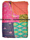 silk kantha throw sari blanket indian bedspread bed cover-Jaipur Handloom