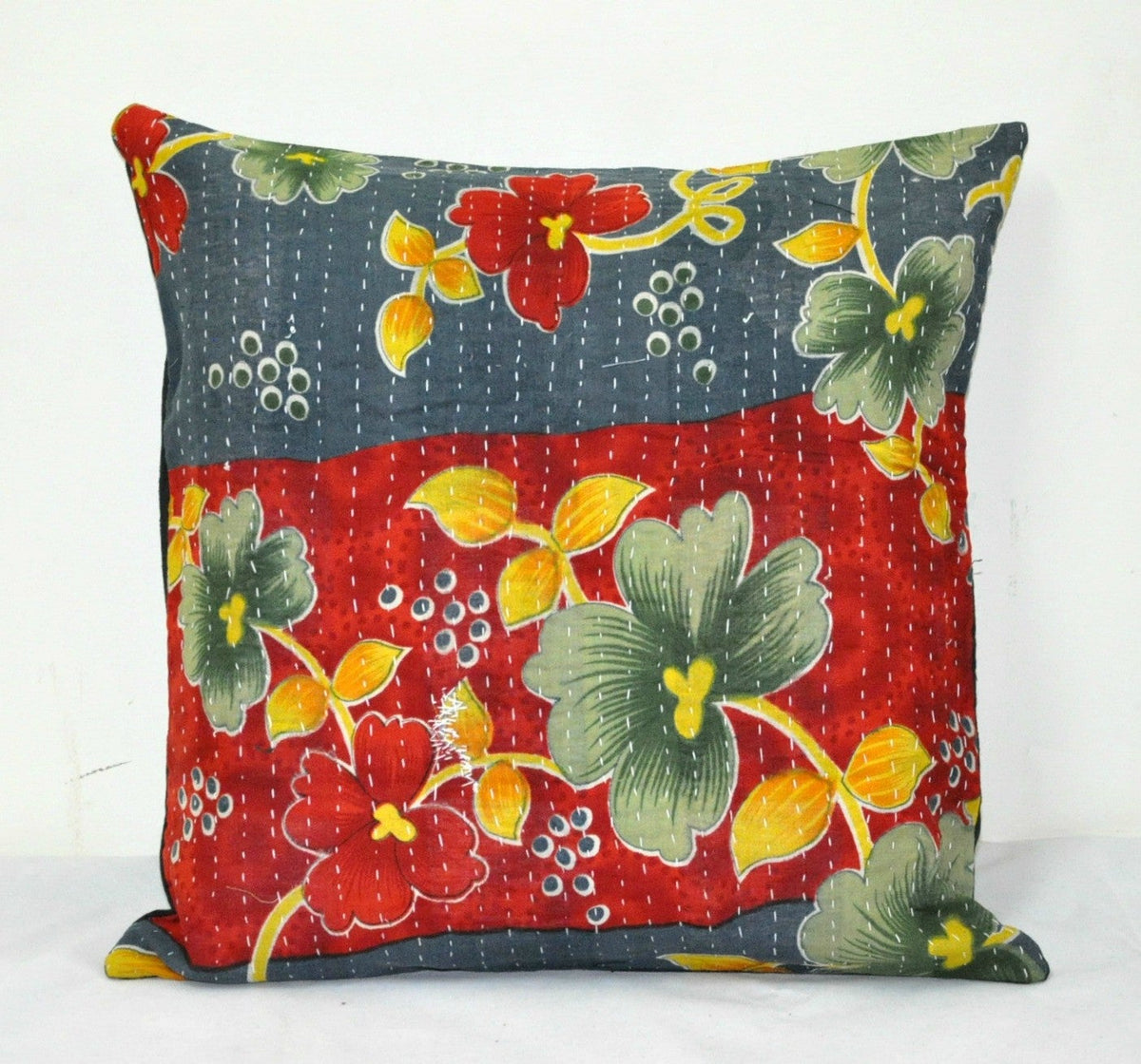 sofa chair cushion covers cotton kantha throw pillow - P7-Jaipur Handloom