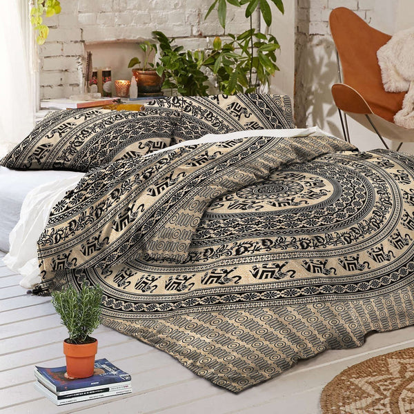 Starry Night Bohemian Mandala Duvet Cover with matching pillows-Jaipur Handloom