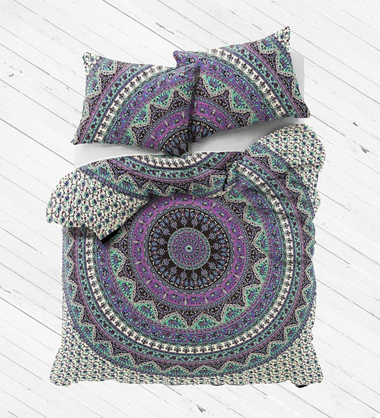 starry night hippie mandala bed cover and pillow cases - king size-Jaipur Handloom