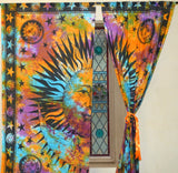 Sun and moon tapestry door curtains bohemian 2 panels window hanging-Jaipur Handloom