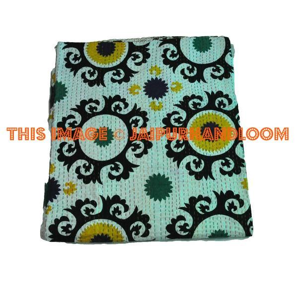 suzani kantha quilt in queen size bohemian kantha bedding hippie kantha throw blanket