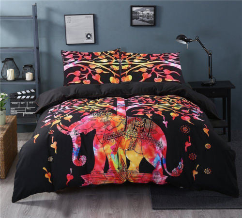 Tie Dye Elephant Printed Bedding Set with Pillow Cases in Queen Size-Jaipur Handloom