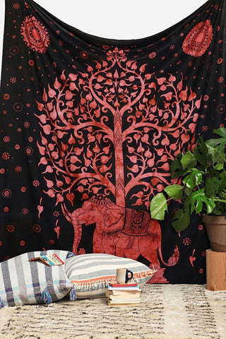 tree of life wall hanging cute elephant dorm tapestry twin tree of life bedding-Jaipur Handloom