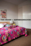 tropicana queen quilt fuchsia floral kantha bedding in queen size-Jaipur Handloom