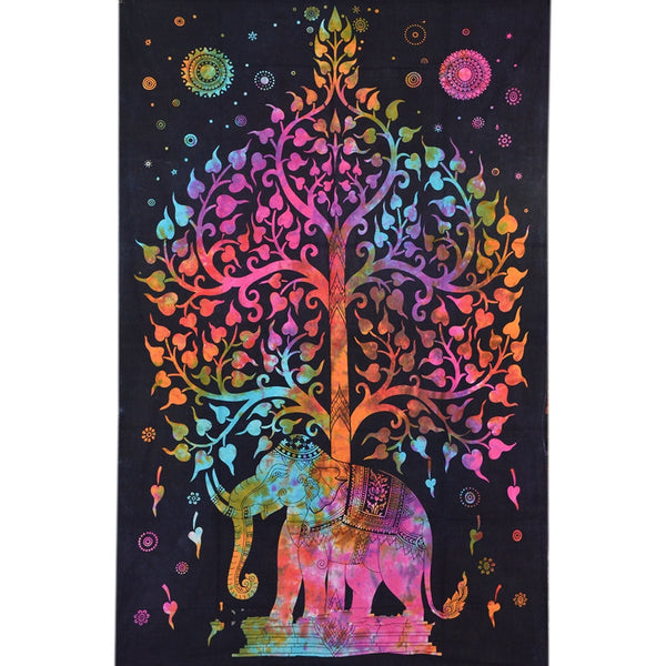 twin size tree of life dorm bedding tie dye elephant dorm tapestries-Jaipur Handloom