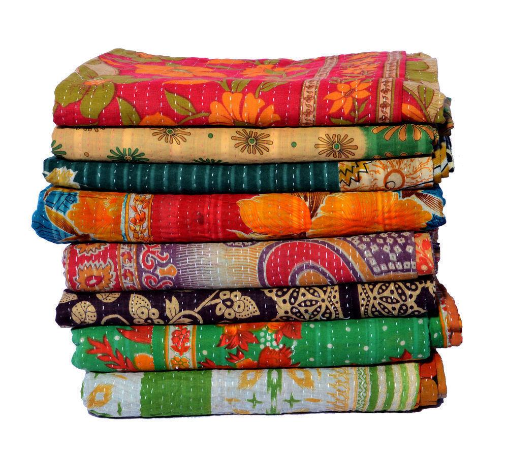 vintage kantha throw wholesale - 3pc set of indian kantha quilts-Jaipur Handloom