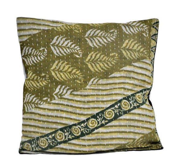 Vintage sari kantha throw pillows for couch Indian dining chair cushions | Jaipur Handloom