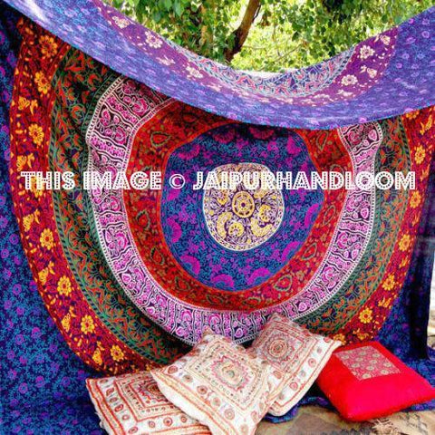 HANDICRAFTOFPINKCITY Indian Tapestry Mandala Round Roundie Hippie Beach  Throw Boho Yoga Mat Bohemian Cotton Table Cloth