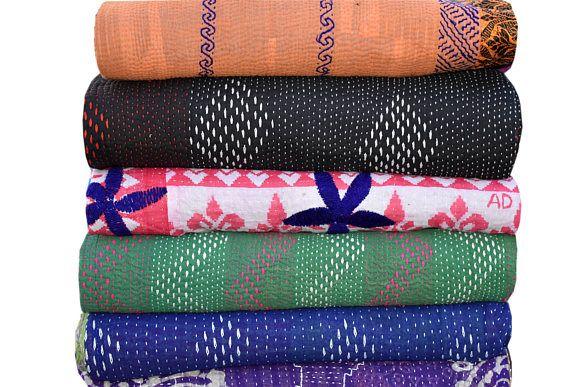 wholesale kantha quilt - set of 5 pcs indian kantha quilt vintage throw-Jaipur Handloom