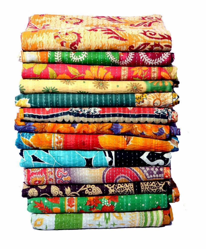wholesale kantha quilt - set of 5 pcs indian kantha quilt vintage throw-Jaipur Handloom
