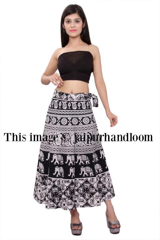 women rapron skirts women clothing mandala print dress Tea & Casual Dresses wrap around midi skirt-Jaipur Handloom