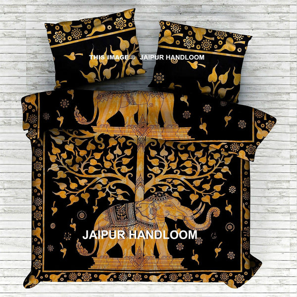 yellow good luck tree of life bed sheet with 2 pillow cases cotton indian bedding set-Jaipur Handloom