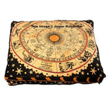 yellow horoscope tapestry floor cushion large square bohemian pouf ottoman-Jaipur Handloom