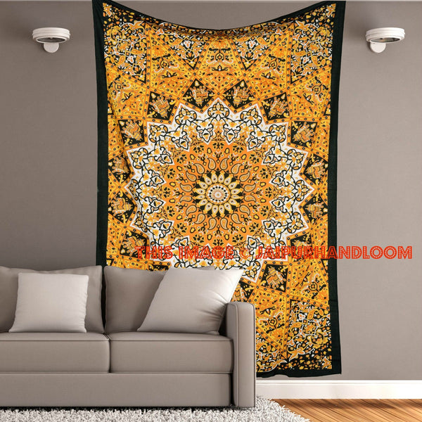yellow mandala tapestry psychedelic sun and moon tapestries dorm decor-Jaipur Handloom
