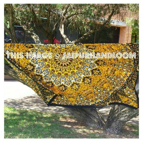 yellow star mandala dorm tapestries bohemian indian bed cover blanket-Jaipur Handloom
