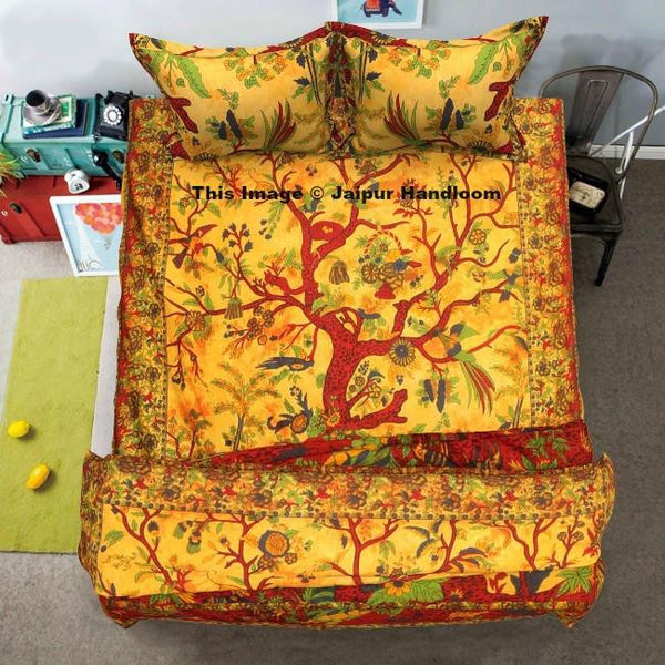 yellow tree of life 4pc bedding set with duvet cover bed cover and pillows-Jaipur Handloom